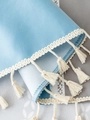 Mantel nórdico de PVC azul claro impermeable con borlas decorativas blanco crema - 140cm*100cm / Azul oscuro