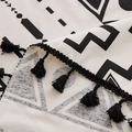 Bohemian linen tablecloth featuring black and white geometric patterns and tassel edges - 150*240 / Great Wall Pattern