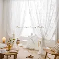French light luxury white lace curtain with floral embroidery and ruffled edges for windows - 140*260cm / White