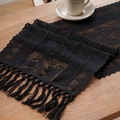Chemin de table en dentelle noire avec broderie florale creuse et pompons à franges - 30*45cm / Noir Gloire du Matin Long Gland