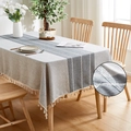 Waterproof gray linen rectangular tablecloth with stripes, tassels and liquid droplets - 140*220cm / Gray Tri-Stripe