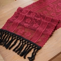 Chemin de table vintage en dentelle bordeaux avec motifs floraux et franges noires - 30*45cm / Rouge Gloire du Matin Long Gland