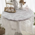 Elegant French white lace rectangular tablecloth with intricate floral jacquard pattern - 70*100 / White