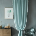 Modern light blue window curtain with white tassel trim for living room decor - 100cmx130cm / Blue