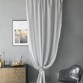 Modern light grey linen curtain with white tassel trim and tie-back for living room - 100cmx130cm / Gray