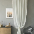 Elegant cream white semi-transparent sheer curtain with delicate tassel fringe detail - 100cmx130cm / Beige