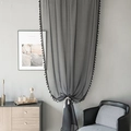 Modern sheer curtain in charcoal grey with stylish black fringe tassel detailing - 100cmx130cm / Black