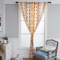 Bohemian geometric printed cotton linen curtain with white fringe and stripe patterns - Multi-color Circles / 150cm Wide * 180cm High