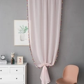 Pink sheer curtain with colorful tassels and matching tieback for modern home decor - Pink