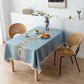 Elegant light blue rectangular tablecloth with floral runner and delicate lace edges - 150cm*200cm / Blue