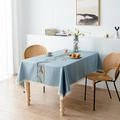 Light blue rectangular tablecloth with vintage floral runner and white lace trim edge - 150cm*200cm / Blue