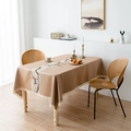 Elegant champagne rectangle tablecloth with equestrian print and white lace edges - 150cm*200cm / Coffee
