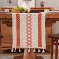 Camino de mesa moderno de ganchillo con bloques de color crema y naranja con flecos - 30*45cm / Borla Cruzada Naranja