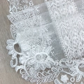 White embroidered lace table runner with floral patterns and delicate scalloped edges - 30cm*160cm / Daisy Strip / White