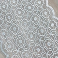 Elegant white floral lace table runner with intricate embroidery on a wooden surface - 35cmx160cm / Four-Leaf Clover Style
