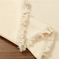 Minimalist beige table runner with cotton linen texture and handmade tassel fringe detail - 30*160cm / Beige