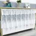 White floral lace cafe curtain with double-layered hem for kitchen cabinets - 230cm*45cm / White