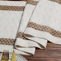 Chemin de table en coton et lin crème avec rayures brunes et texture tissée - 30*220 / Style avec deux cordes de chanvre fines