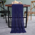 Elegante marineblauwe chiffon tafelloper met geplooide textuur voor tafeldecoratie - Saffierblauw / 70*300cm