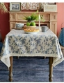 Blauw bloemig katoenen linnen tafelkleed met franjes in vintage Europese stijl - 100*150cm / Blauw Goud