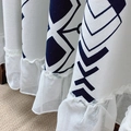 Bohemian white linen cafe curtain with navy geometric lines and ruffled lace edge - 150*60cm / Blue