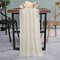 Crèmewitte geplooide tafelloper met elegante rimpeltextuur en soepel vallende stof - Beige / 70*300cm