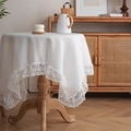 Nordic minimalist round linen tablecloth with elegant white lace trim for home decor - 100*130cm / Off-white (Round)