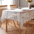French style white lace tablecloth with floral patterns and tassels on a wooden table - 140*100 / White