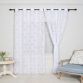 Elegant white lace curtains with damascus floral embroidery and metal grommets for windows - 100*140cm / Flower in Mirror