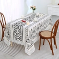 Bohemian linen tablecloth with geometric patterns and elegant white lace borders - 150*220CM / Black White Geometric