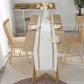 Nordic style table runner with beige patchwork, diamond embroidery and tassels - 35*150 / White