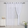 Set of 2 white lace curtains with damascus floral pattern and metal grommet top - 100*140cm / Fuchsia