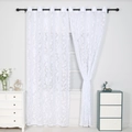 White floral lace curtains with silver grommet top design and elegant scalloped edges - 100*140cm / White Flower Bird
