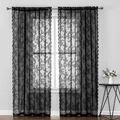 Vintage black floral lace curtain with scalloped edges for elegant room decoration - Rod Pocket / 100*100cm / Black