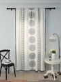 Bohemian cream linen curtain with black mandala prints and decorative tassel trim - 100*150cm / Black Circle