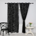 Elegant black lace sheer curtains with floral and bird embroidery in rod pocket style - 100*140cm / Black Floral Bird