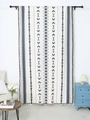 Bohemian cotton linen curtain with blue geometric print and black tassel accents - 140*145 / Geometric
