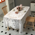 White rectangular lace tablecloth with rose floral pattern and scalloped wavy edges - 150x250cm / White
