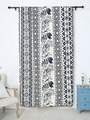 Bohemian black and white printed cotton linen curtain with decorative tassels - 160*150 / Apple