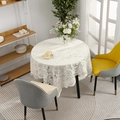 Modern white round lace tablecloth with floral hollow embroidery for home dining table decor - Apricot Beige