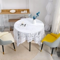 White round lace tablecloth with floral hollow patterns and elegant scalloped edges - Cotton White