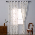 Modern white blackout curtains with golden feather print and metal eyelets for living room - 130*100 / Gold Leaf