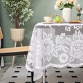 Elegant white lace tablecloth with hollow knit floral patterns and scalloped edges - 150x150cm / Cotton White