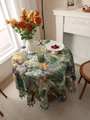 Artistic oil painting style round tablecloth with vibrant floral print and green fringe - Round Tablecloth