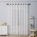 White semi-sheer curtains with gold foil star patterns and metal grommets on black rod - 130*100 / Snowflake