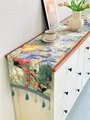 Camino de mesa colorido con estampado floral al óleo y borlas hechas a mano - 33*305 / Camino de Mesa Verde
