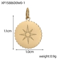 Detailed view of a vintage gold round charm with star engraving and 1.1cm measurements - North Star Scalloped Tooth Edge Charm (XP15886D0W0-1)