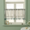 Kort koffiegordijn met groene palmbladprint en elegante geometrische borduurpatronen - 60*150 / Kat Wit