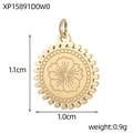 Detailed size view of a 1.1cm vintage gold floral engraved round pendant for DIY jewelry - Five-Petal Flower Dotted Lace Charm (XP15891D0W0)