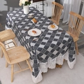 Linen table cloth with black and white geometric patterns and white lace trim - 150*220CM / Checkerboard Clouds